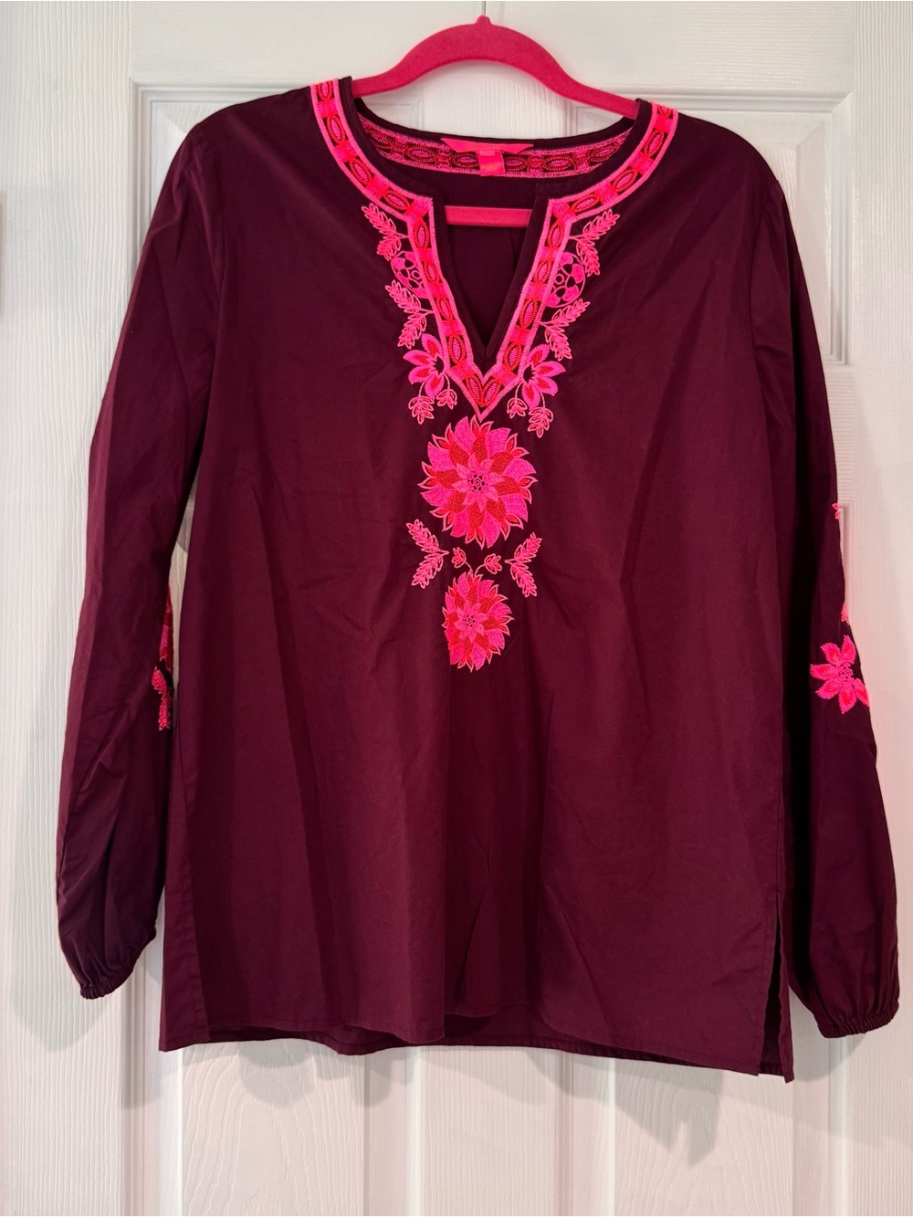Lilly Pulitzer Burgundy Tunic with Hot Pink Embroidery Medium